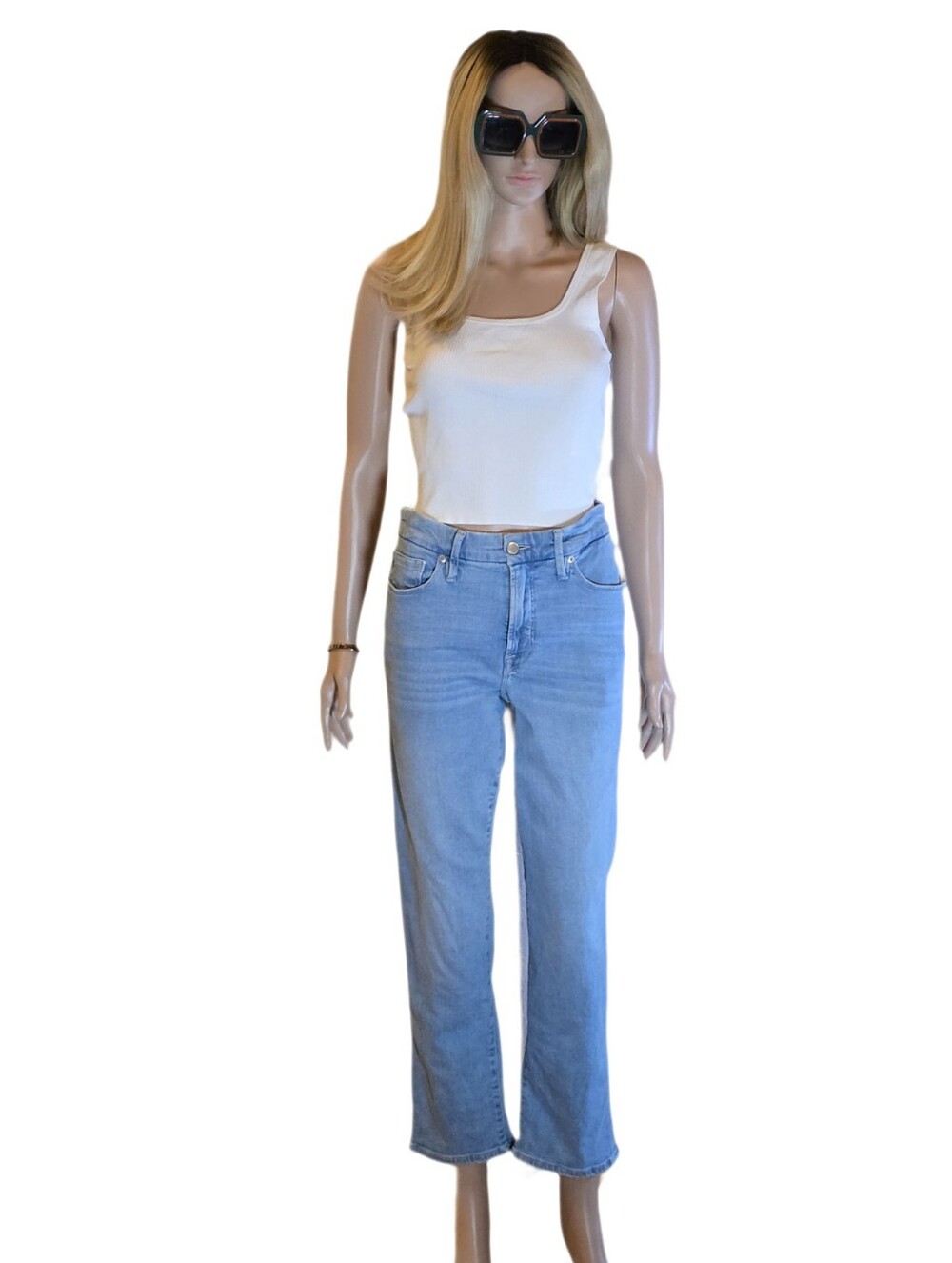 Good American Good Straight Natural Fray Hem Jeans Sz 28